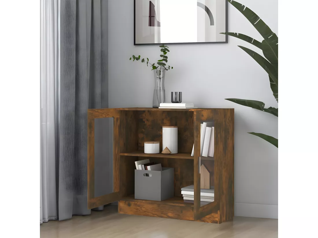 Armoire à vitrine Chêne fumé 82,5x30,5x80 cm Bois d'ingénierie
