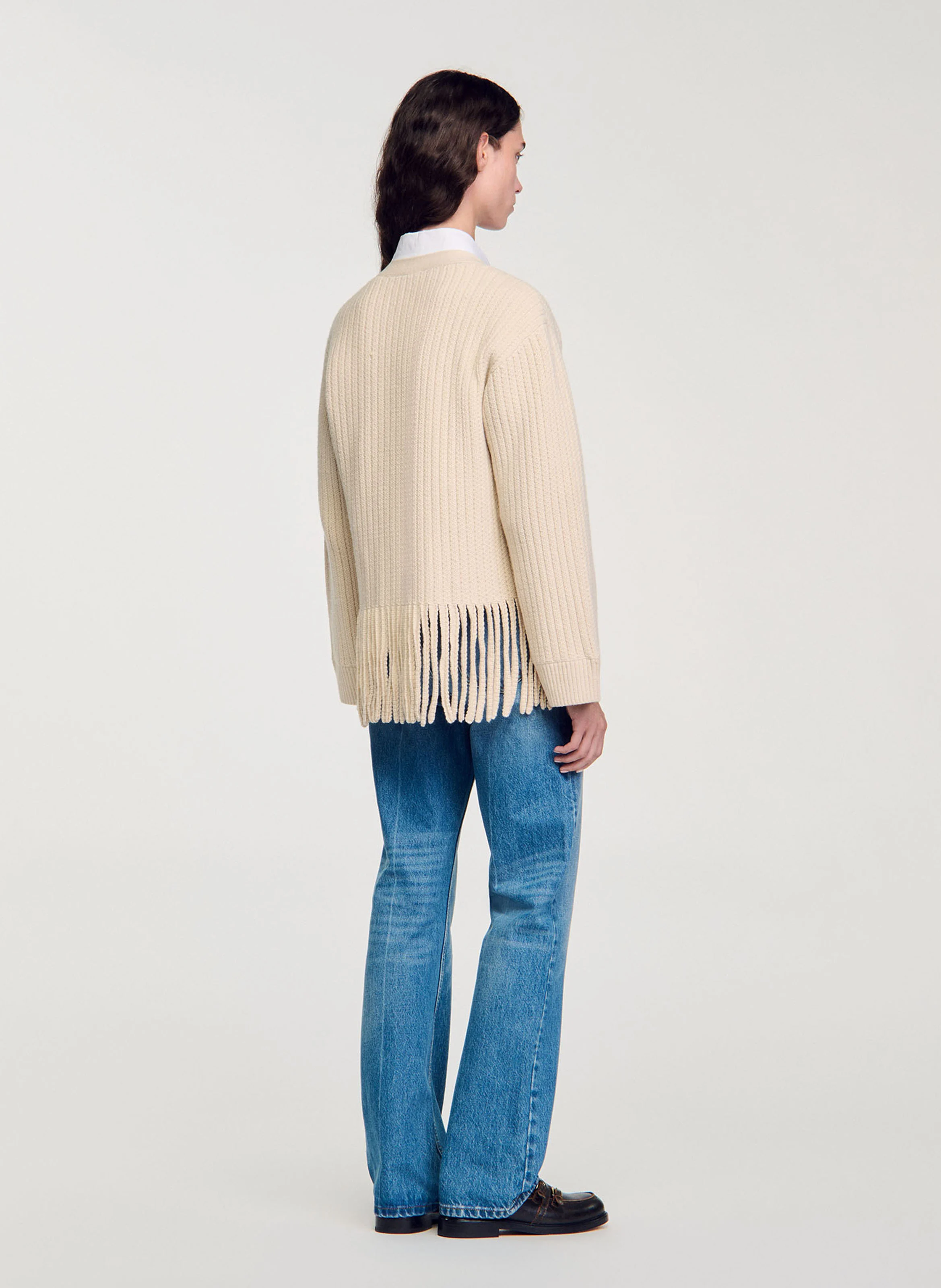 Gilet décolleté V en laine et en coton mélangés | Blanc