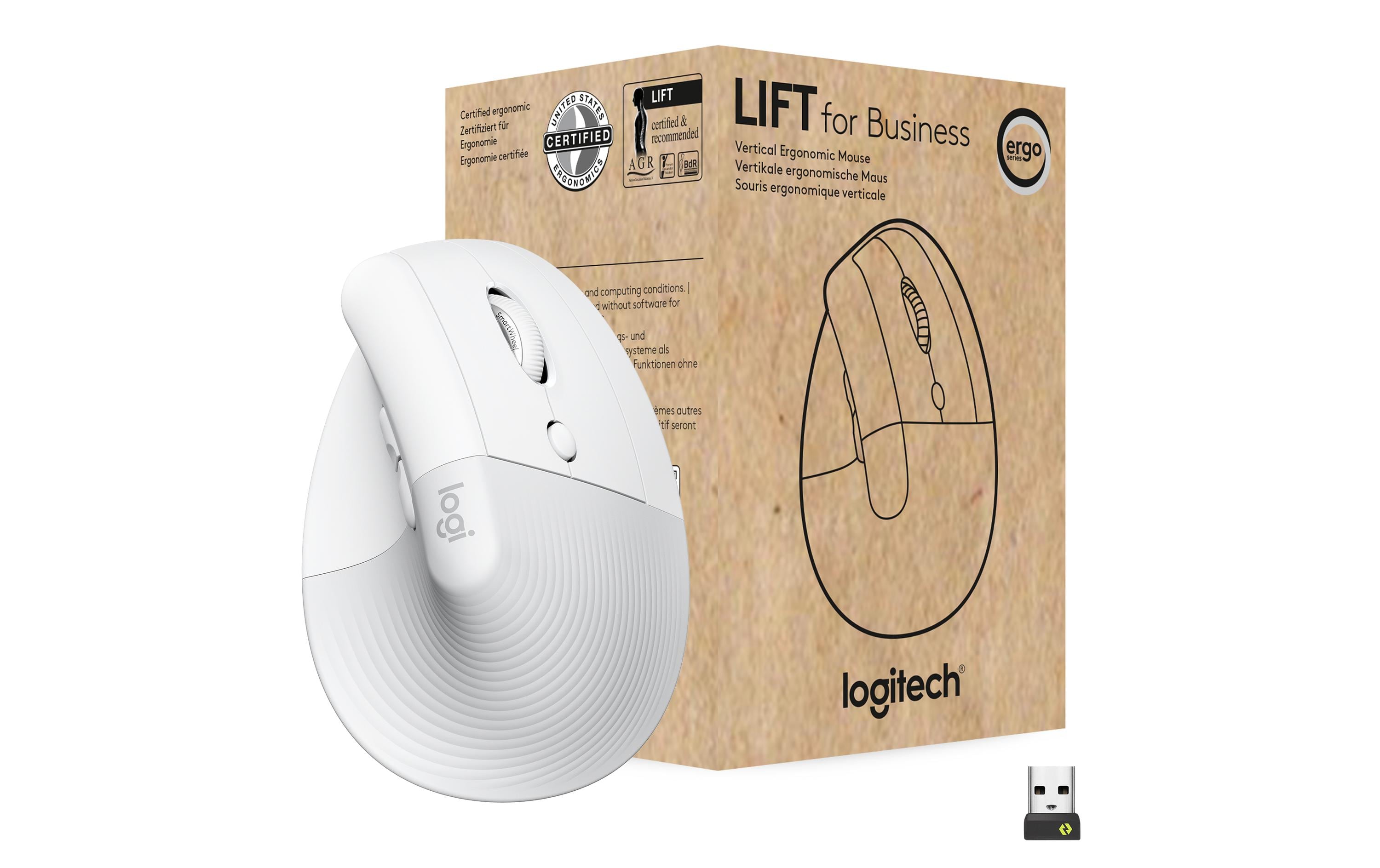 Ergonomische Maus Lift for Business Off-whiteKomfortable ergonomische Maus mit vertikalem Design für kleine bis mittelgrosse Hände