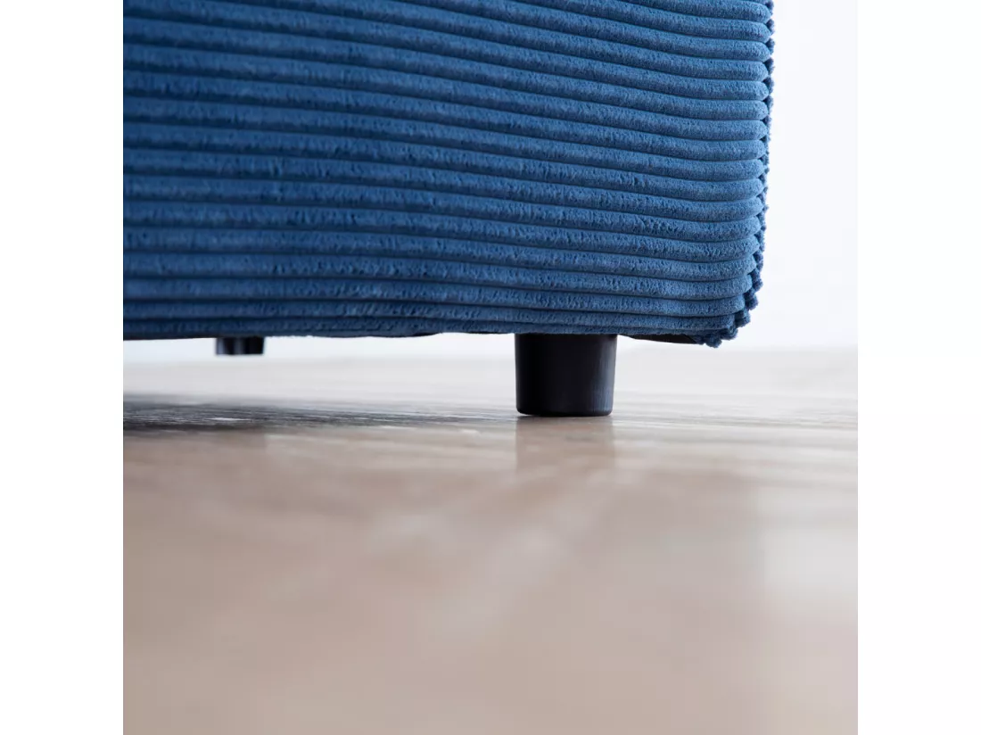 Canapé modulable 4 places: canapé droit 3 places + 1 pouf velours côtelé bleu Monroe