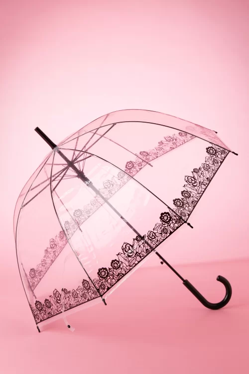 So Rainy Dentelle Flower transparante koepelparaplu in zwart