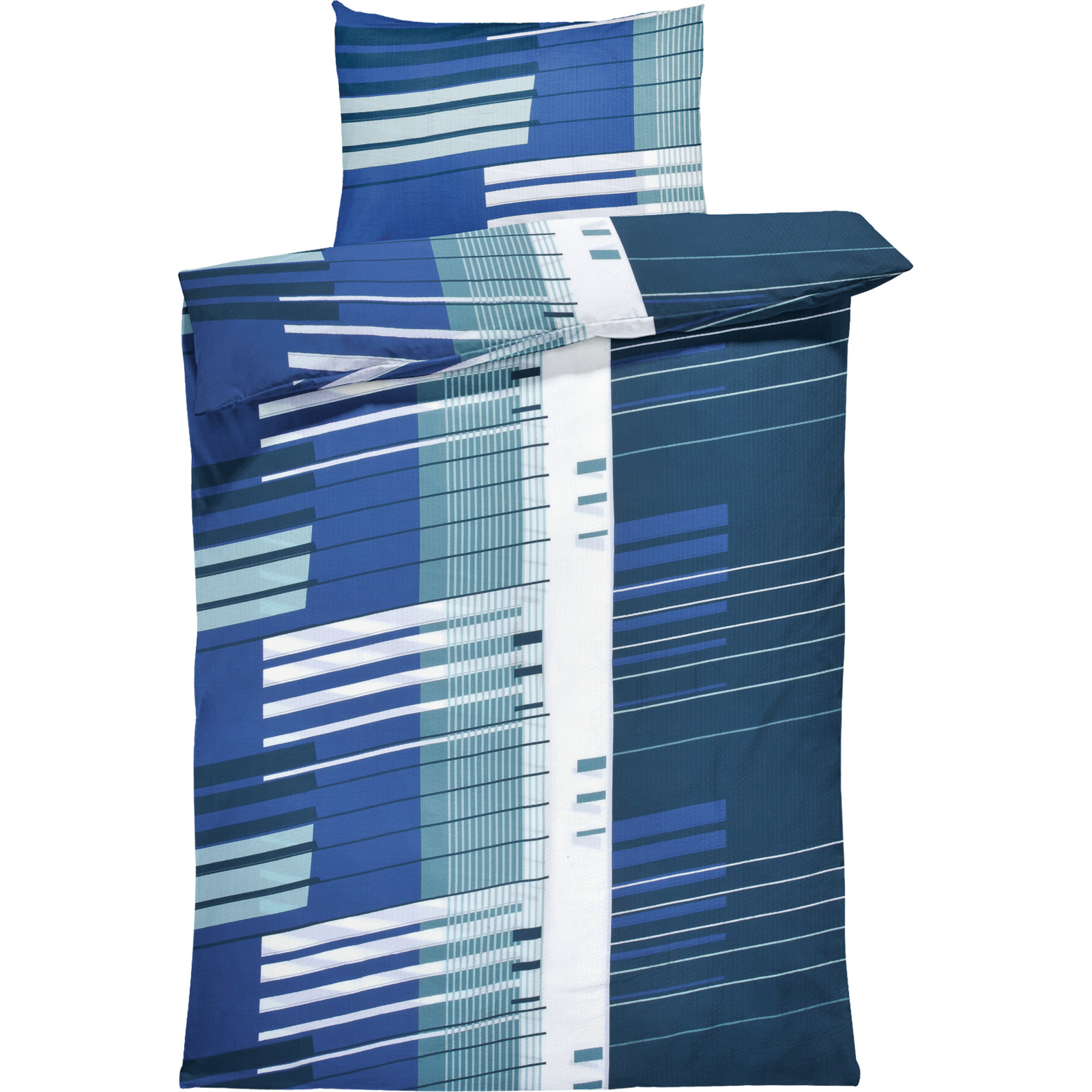 Bettwäsche Seersucker Geometrie blau 50x70 Kissenbezug