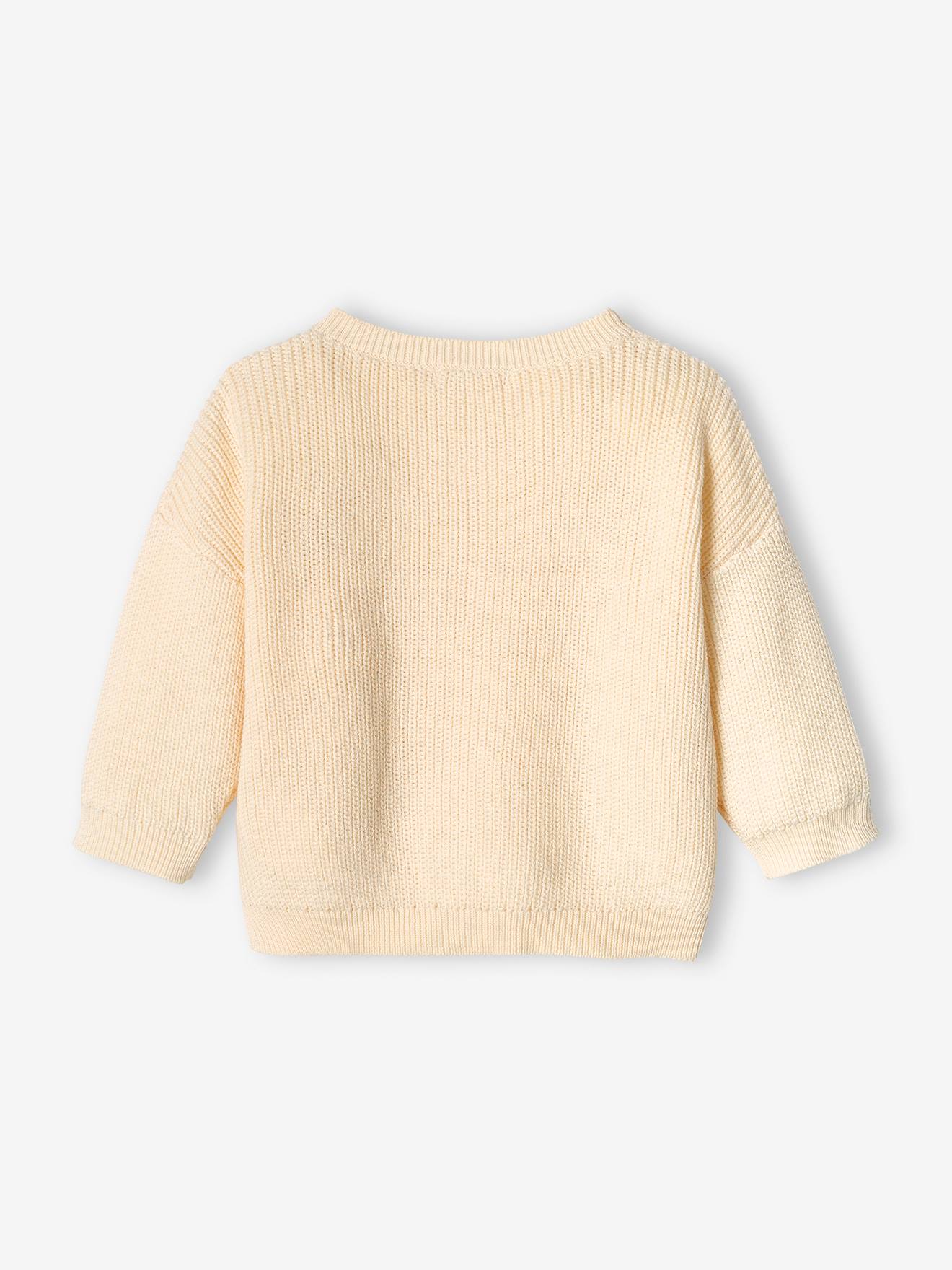 Casaquinho de tricô inglês cru com estampa iridescente para bebê