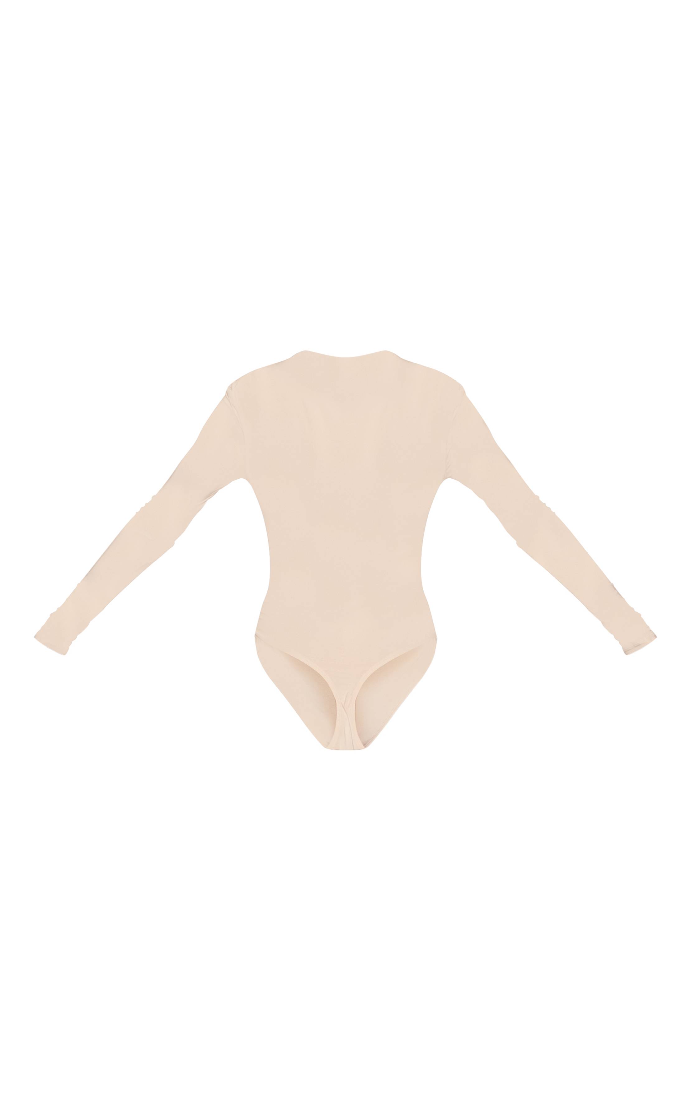 Crème Body Manches Longues En Tissu Slinky Double Épaisseur Avec Détail Drapé Froncé