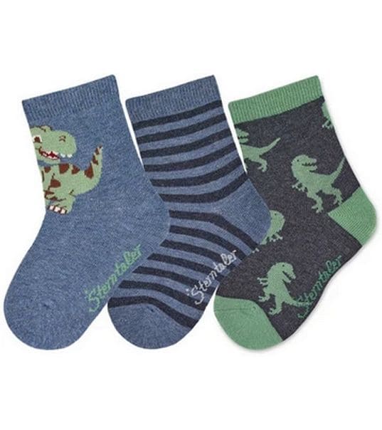 Sterntaler Socken 3er Set Ringel/Dinos Blau/Grün/Grau Gr. 2 Socken für Kinder