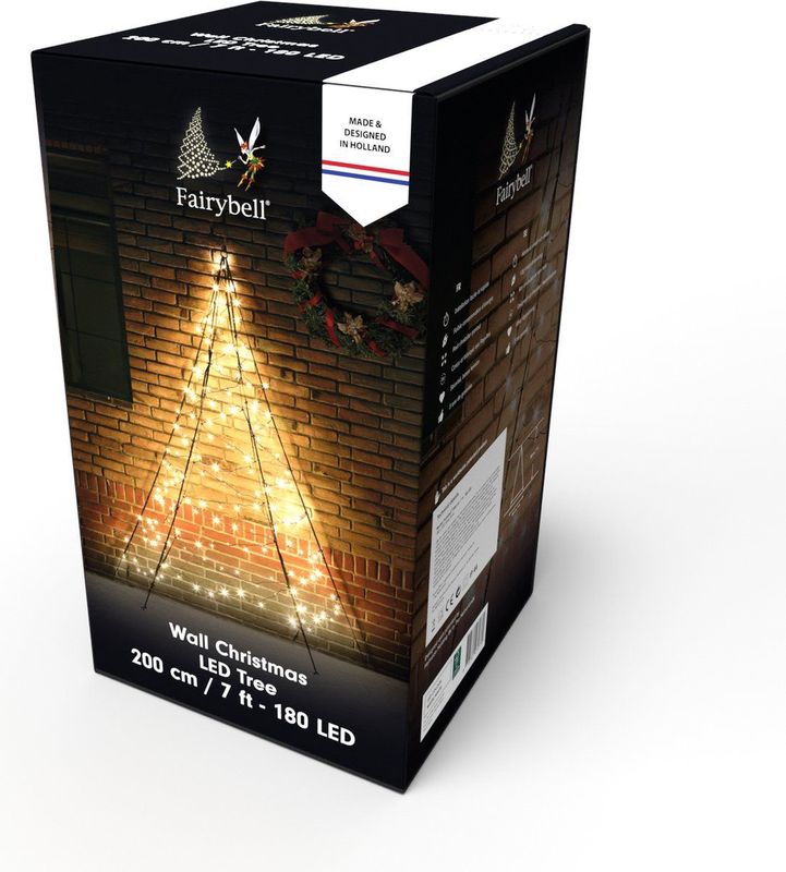 Fairybell - LED Muurkerstboom - 2 Meter - 180 LEDs - Warm Wit