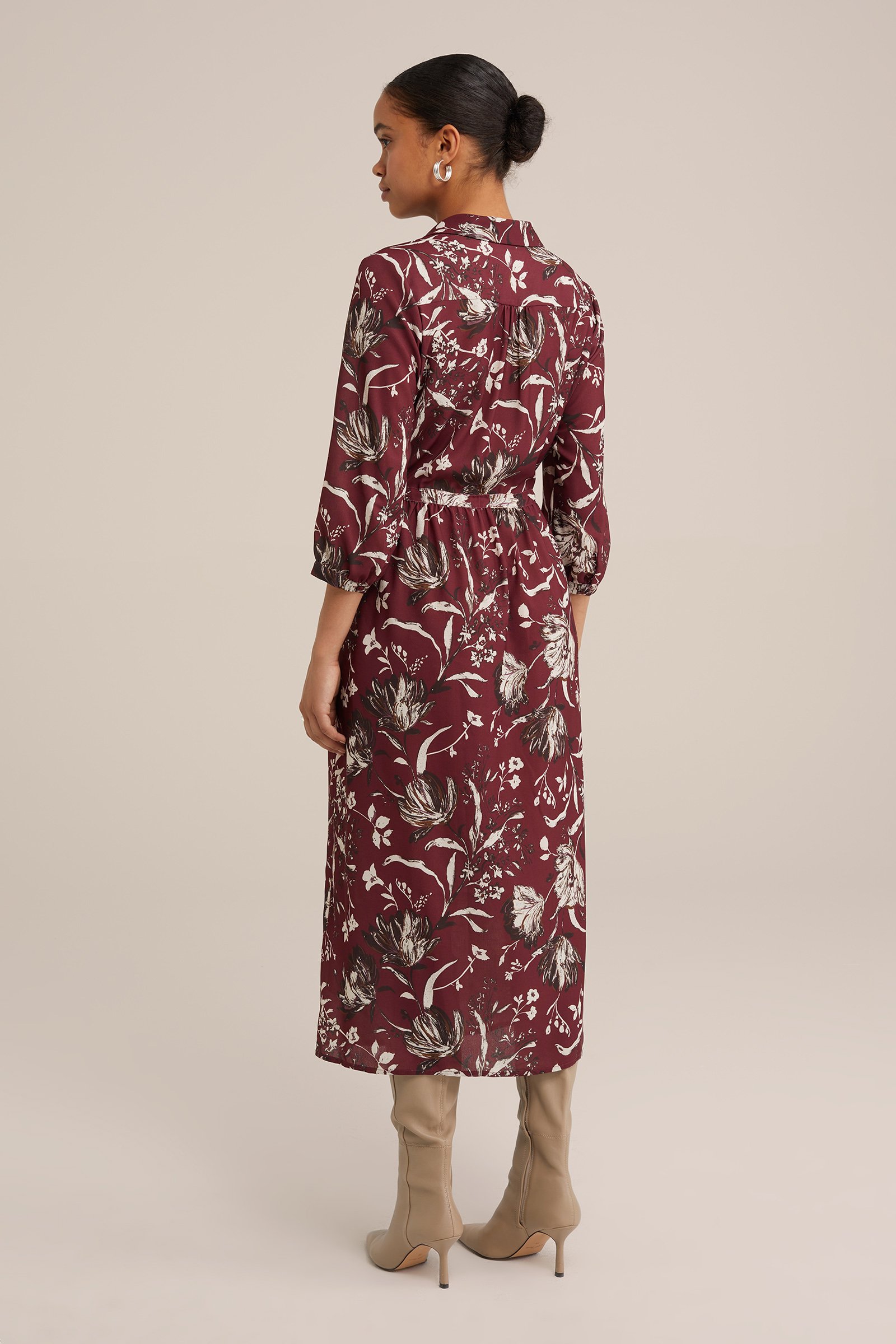 jurk met dessin WE Fashion Bordeauxrood