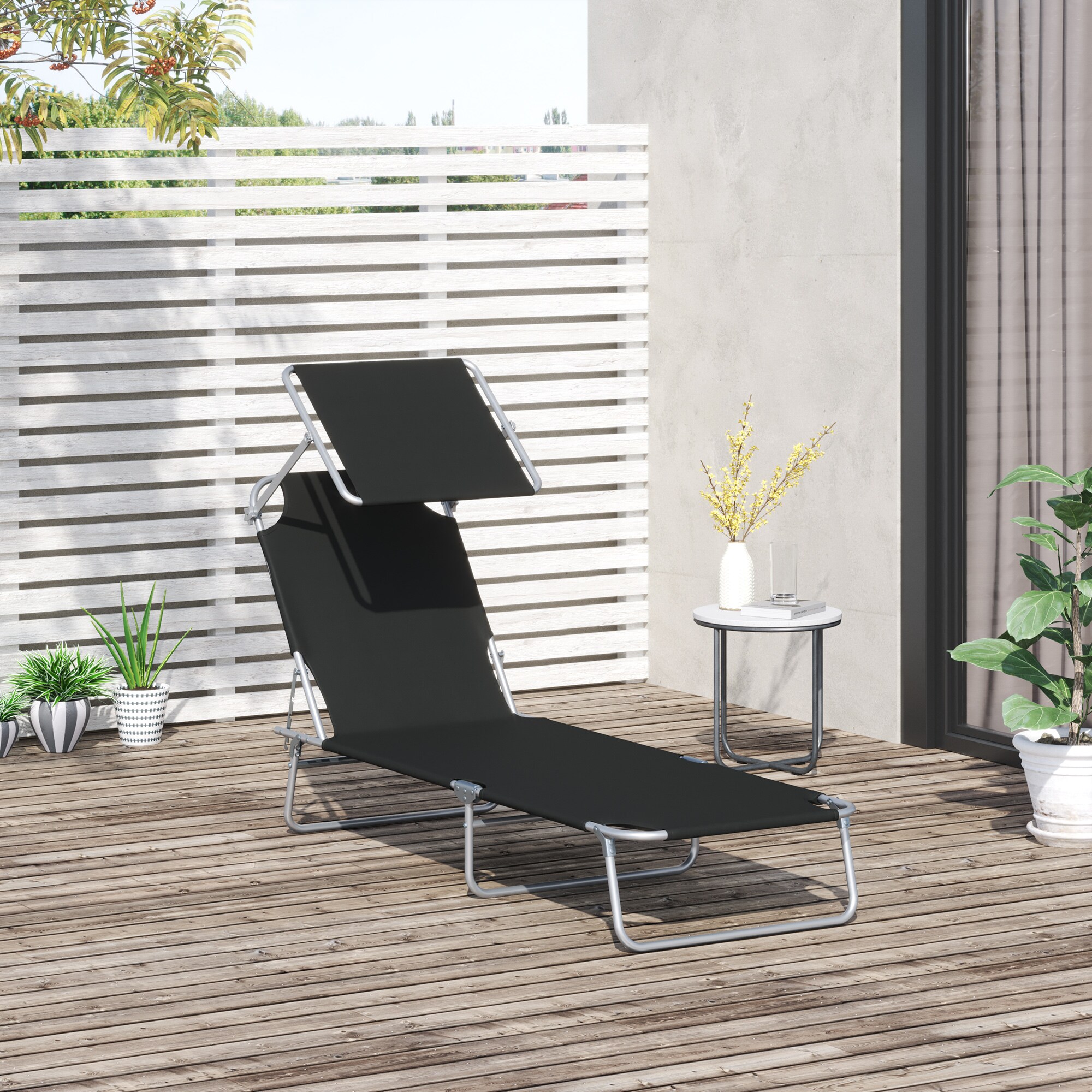 Outsunny Sonnenliege mit Sonnenschutz 187 x 58 x 27 cm (LxBxH)