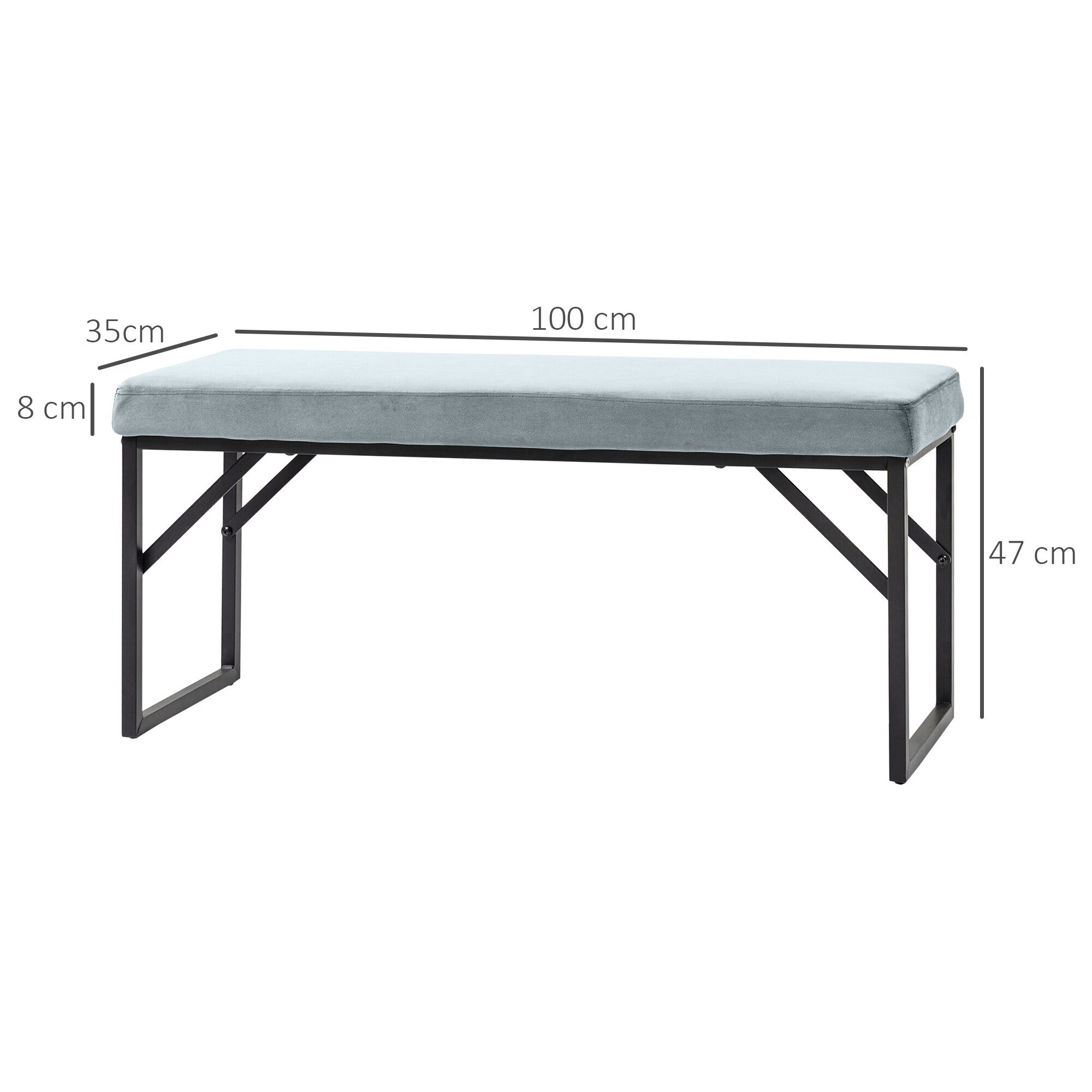 HOMCOM Sitzbank mit Samtoptik blau 100L x 35B x 47H cm