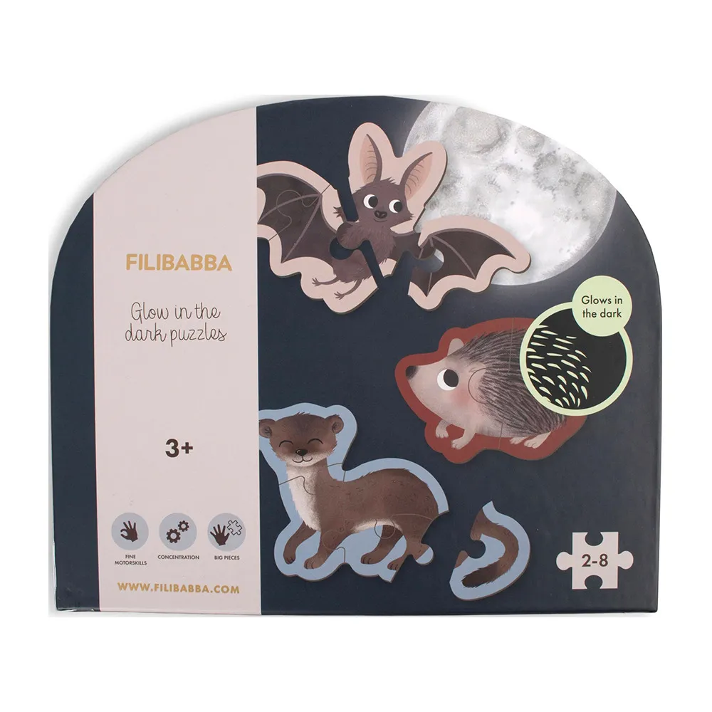 Filibabba Selvlysende Puslespil Skovens Dyr - 7 stk.