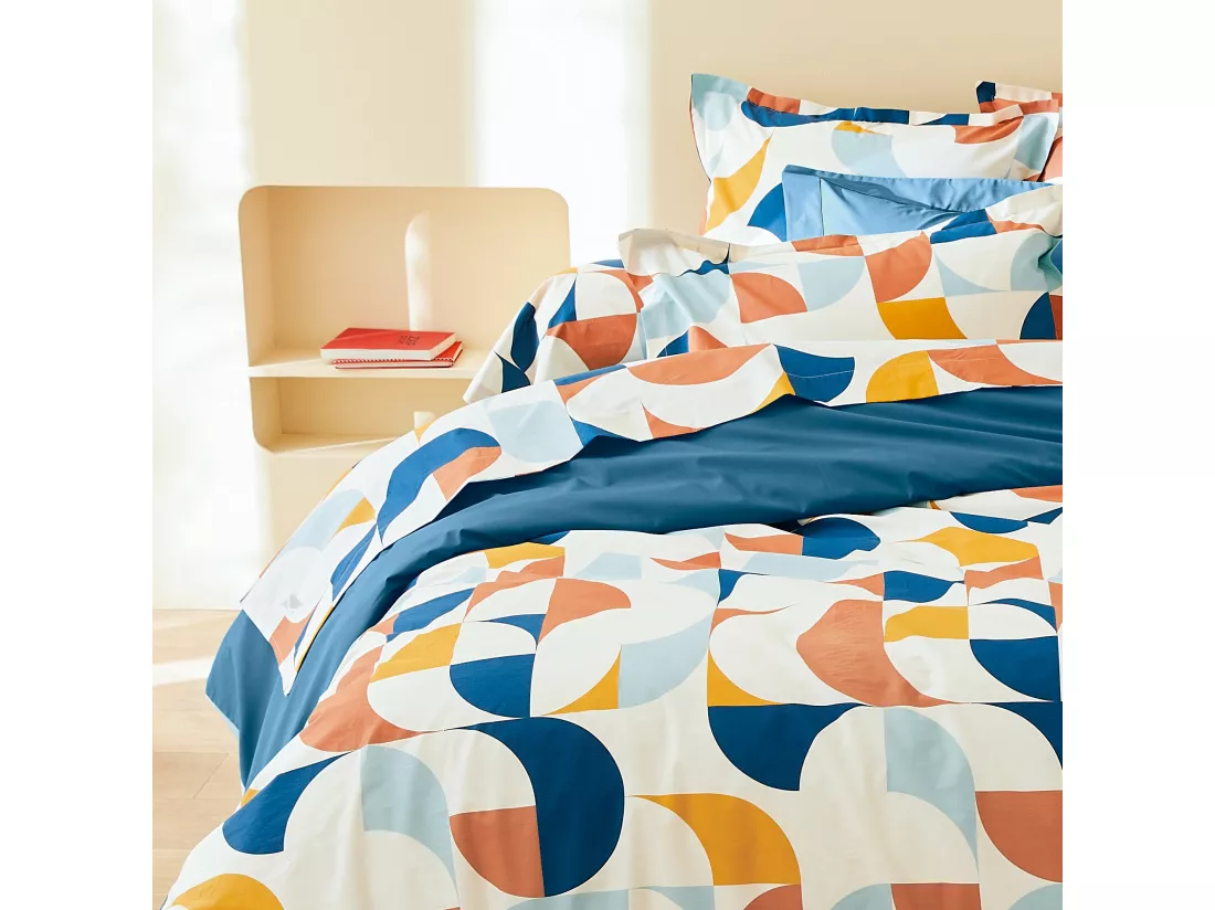 Drap plat 280x325 cm 100% percale de coton MODULO bleu cobalt