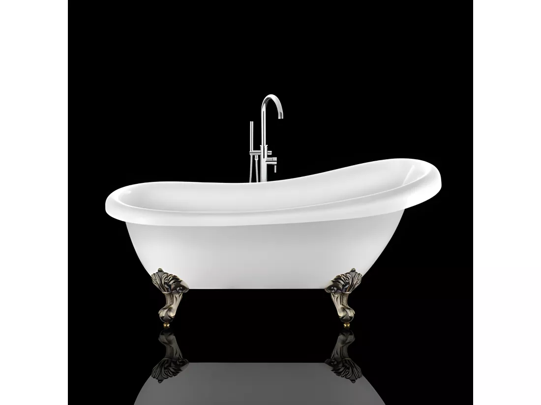 Baignoire ancienne rétro sur pieds RICHMOND Blanche 171 cm Pieds d'Aigle Bronze jaune vieilli