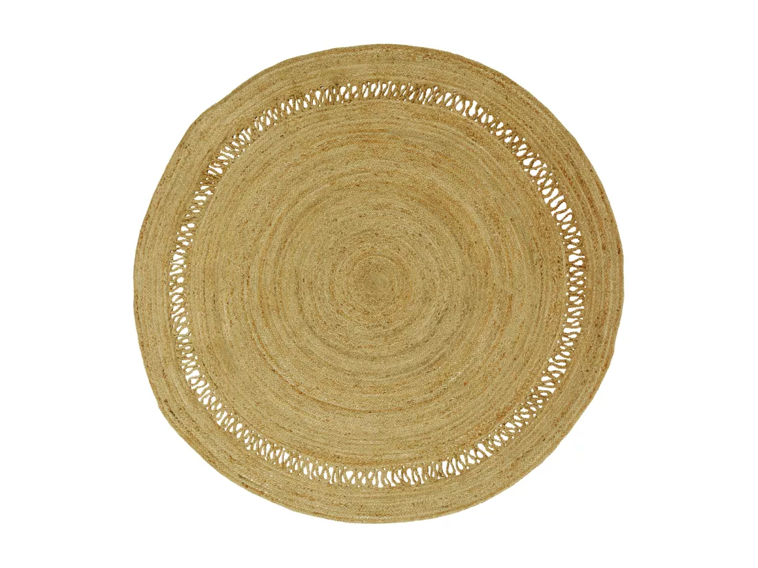 Tapis rond ajouré 100% jute - D. 200 cm - Naturel - ALYA