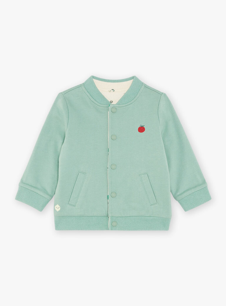 Gilet réversible vert et vanille en molleton style varsity