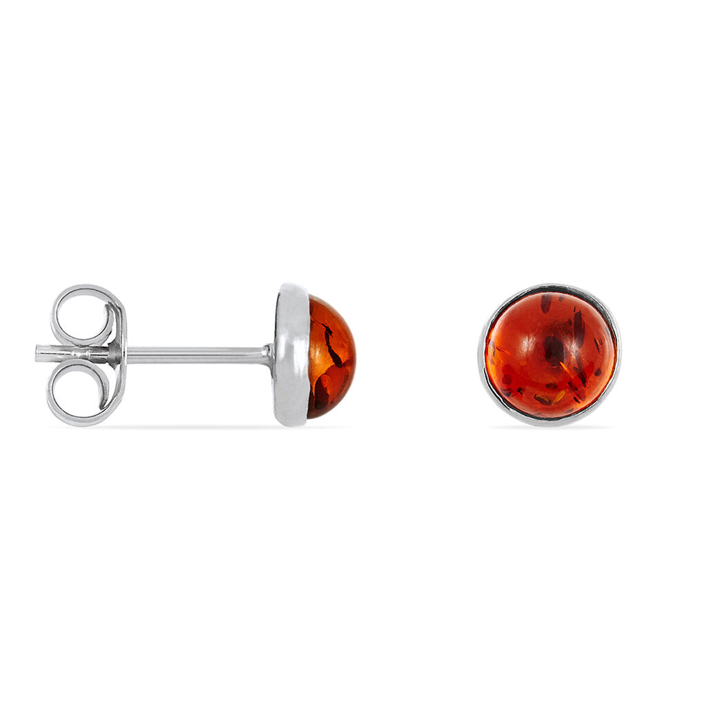 Boucles D'oreilles Puces Brunhild Argent Blanc Ambre