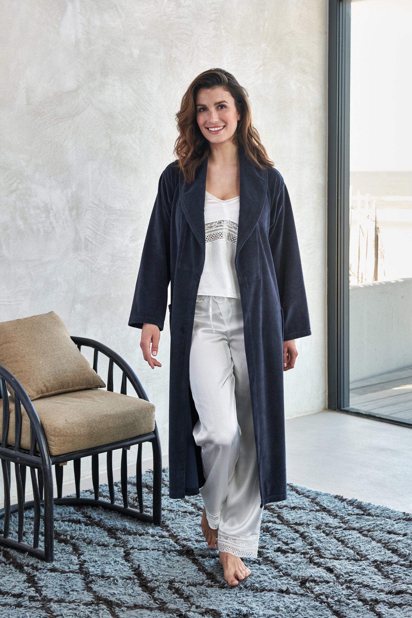 Badjas Grace Dark Navy | S | Blauw | Katoen | Polyester