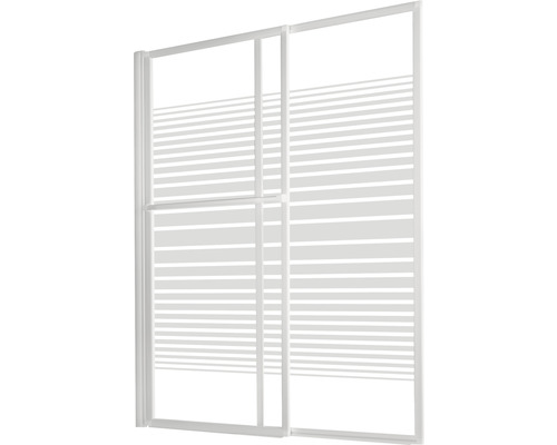 2-delige badwand SCHULTE Komfort 118 x 140 cm, glasdecor horizontale strepen, profielkleur wit D1130 04 72 140
