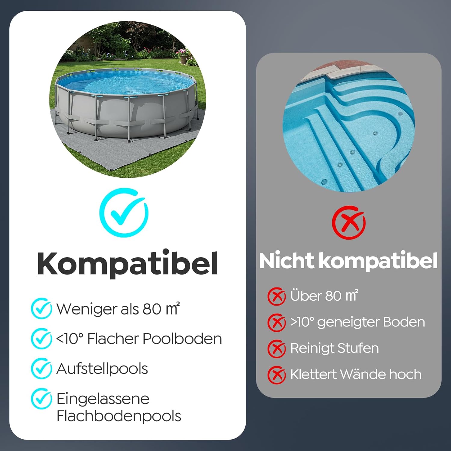 Pleco Se Poolroboter Akku 130 Mins Leistungsstarke Reinigung, Automatischer Kabelloser Poolreiniger Duale Motoren für Flachboden Pool bis zu 80 m²