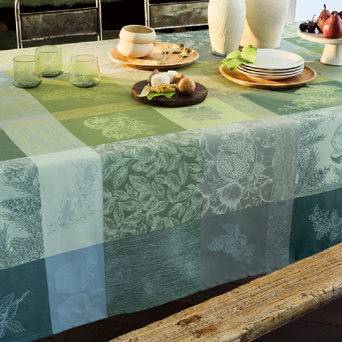 Nappe pur coton vert 180x250 Garnier Thiebaut