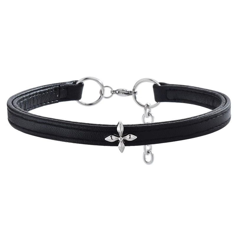Wandoli - Zwarte Gothic Cross Choker Ketting met Zilveren Studs
