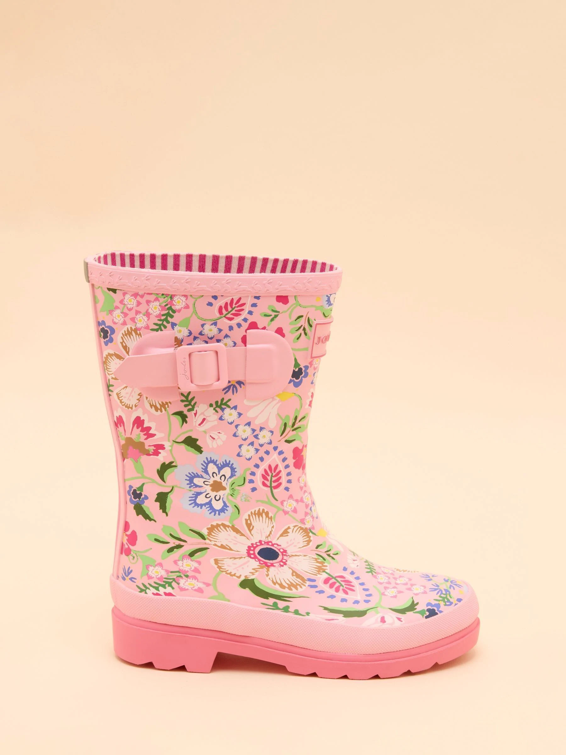 Roze bloemen - Joules kinderregenlaarzen met print