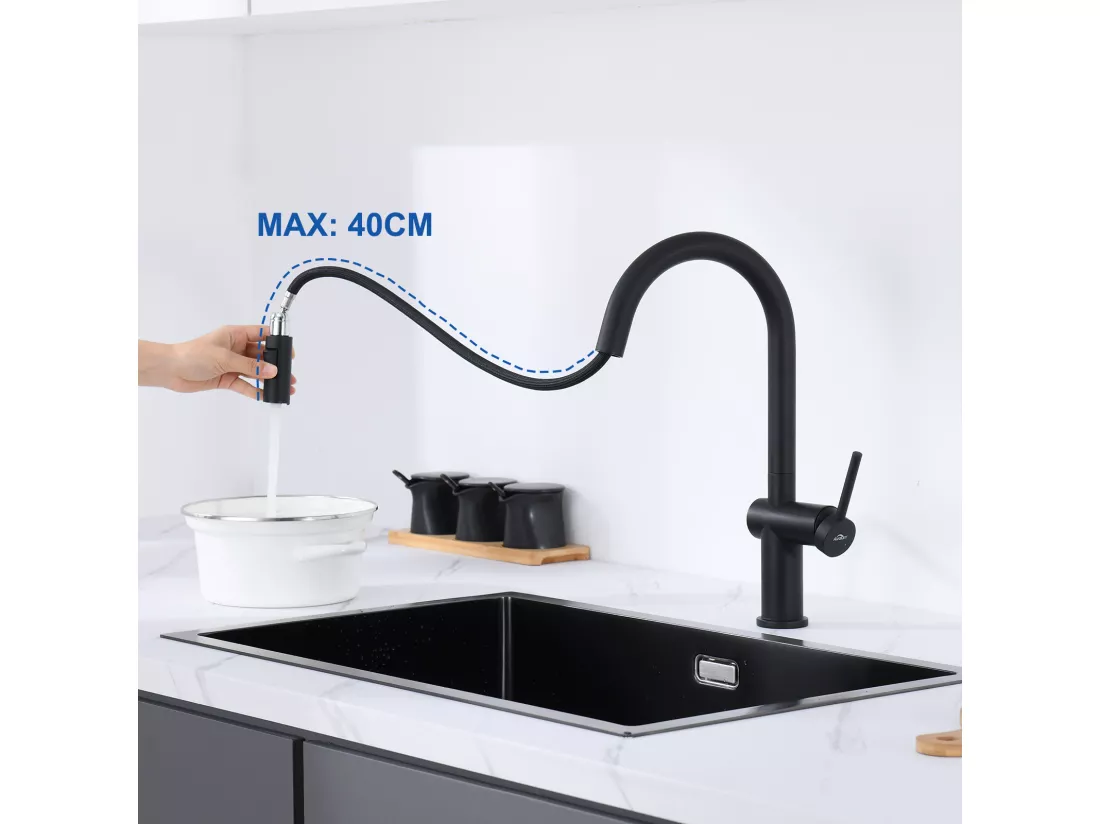 2PCS AURALUM MAX Mitigeur Cuisine Douchette Extractible,Robinet Evier avec 2 Fonctions,Robinet Cuisine Noir Pivotant à 360°,Mitigeur Evier Moderne