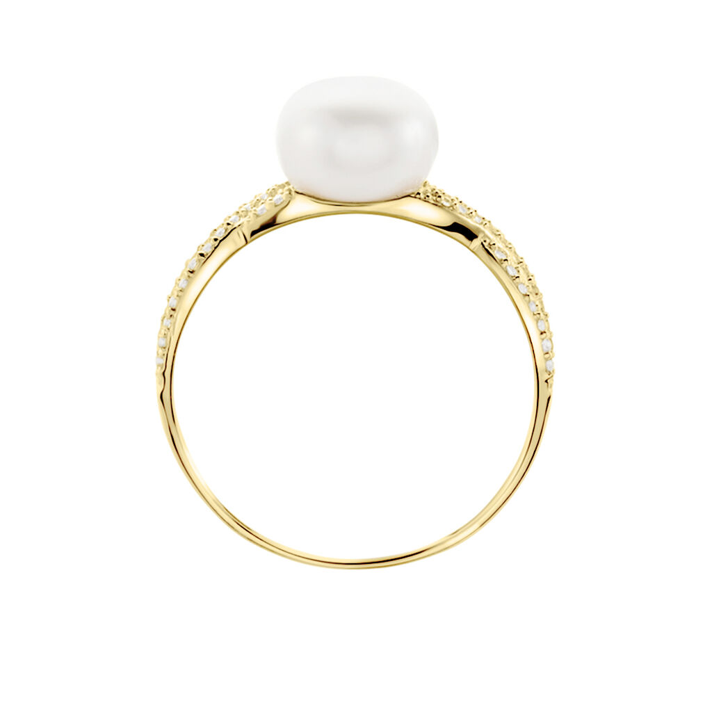 Bague Maria-theresa Or Jaune Perle De Culture Et Oxyde De Zirconium