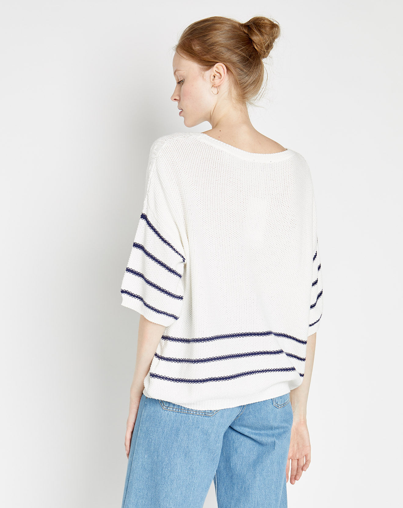 Caroll Pull Olga à rayures blanc/bleu