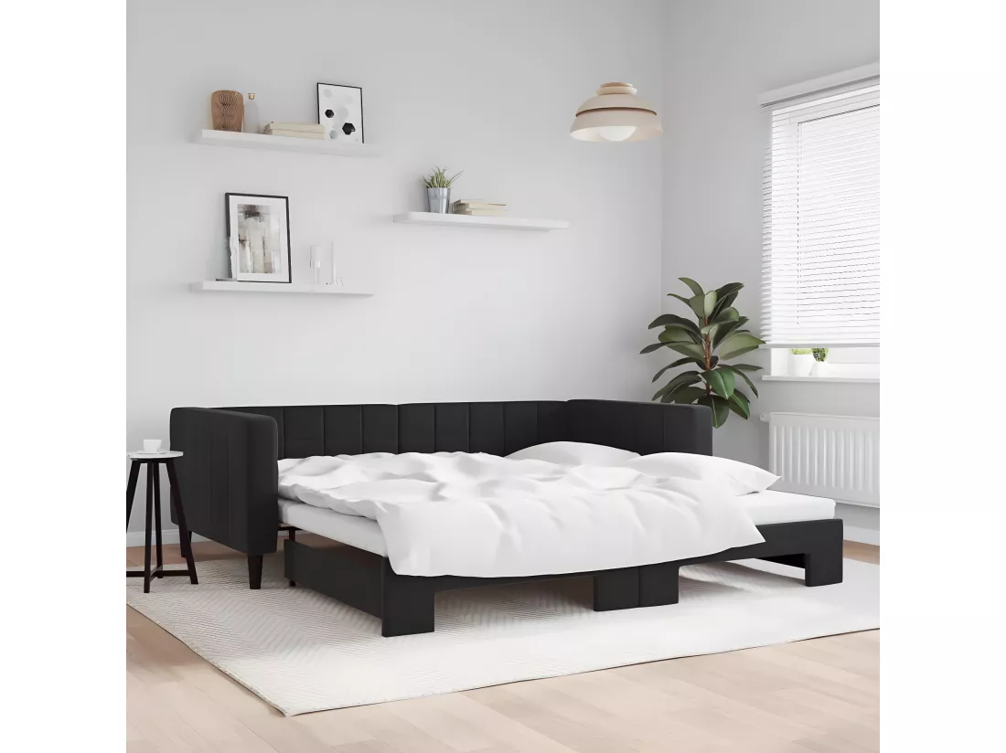 Lit de jour avec lit gigogne noir 100x200 cm velours
