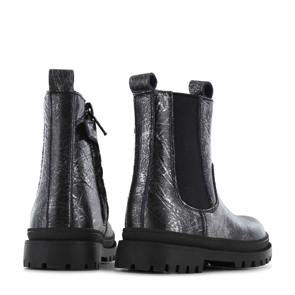 Shoesme leren chelsea boots zwart/zilver