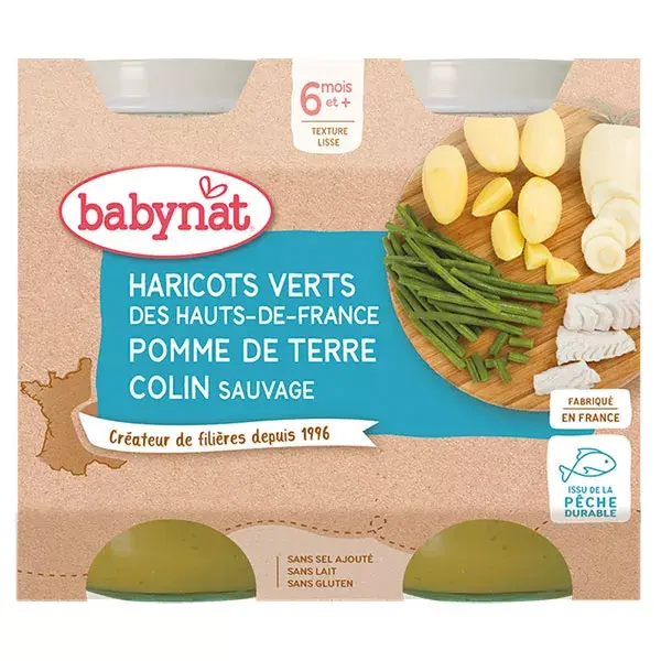 Babybio Lunch Pot Feijão Verde Batata Pescada +6m Orgânico 2 x 200g