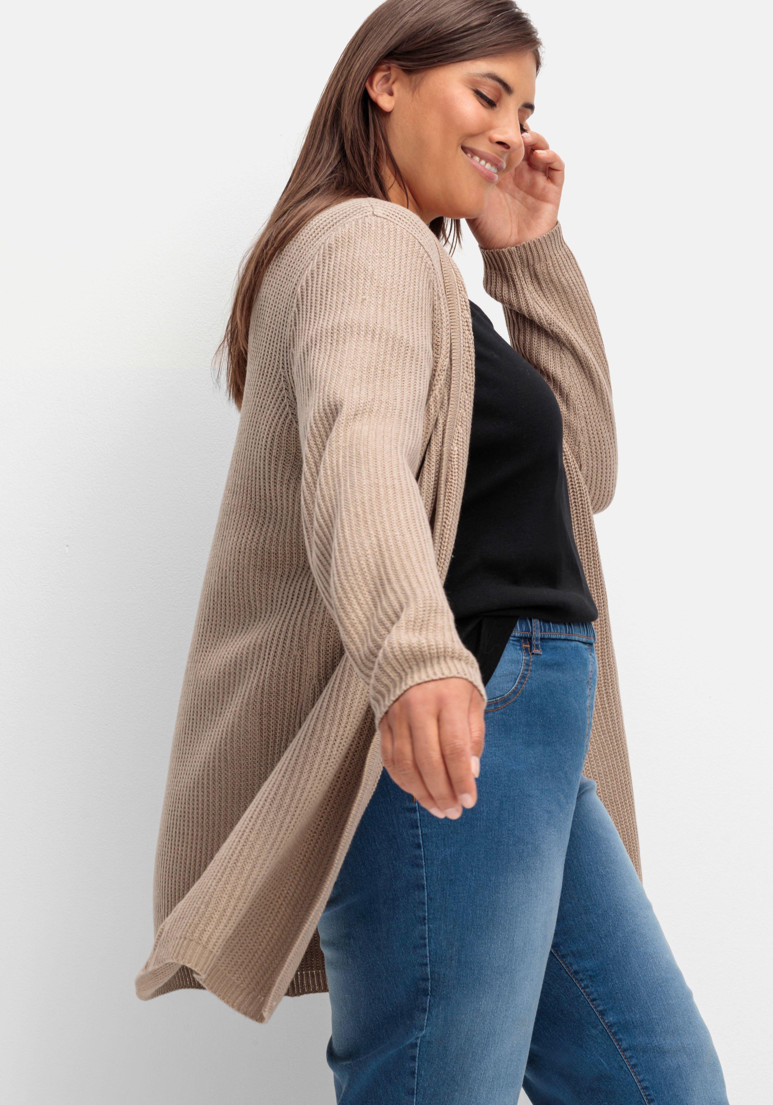Longstrickjacke in verschlussloser Form, in Rippstrick