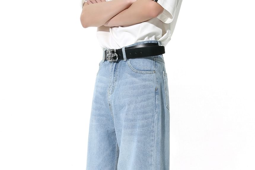 FAERIS - Mid Rise Washed Wide Leg Jeans