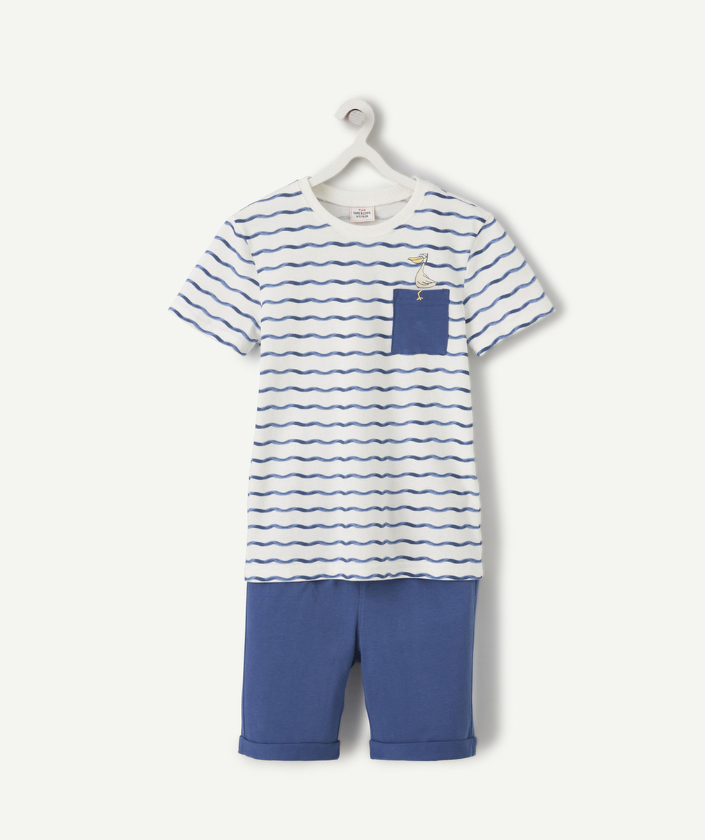 PYJAMA GARÇON EN FIBRES RECYCLÉES BLEU IMPRIMÉ VAGUES