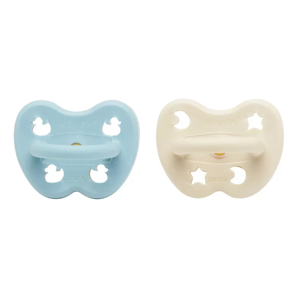 Hevea Sut, 0-3 mdr, Rund, Newborn, Baby Blue & Milky White - 2 stk.