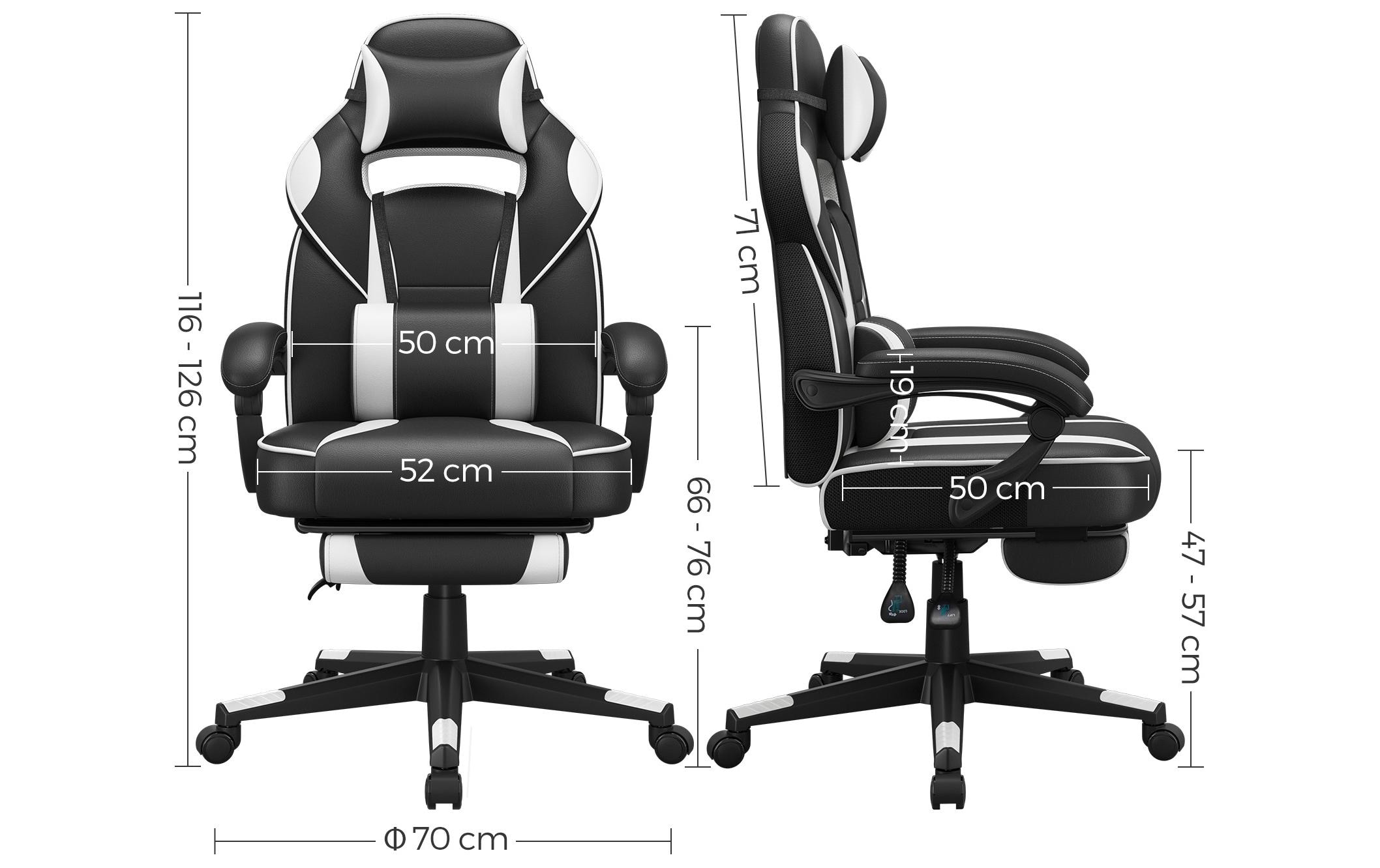 Bürostuhl mit neigbarer Rückenlehne, Schwarz / Weiss<br>Ergonomischer Gamingstuhl