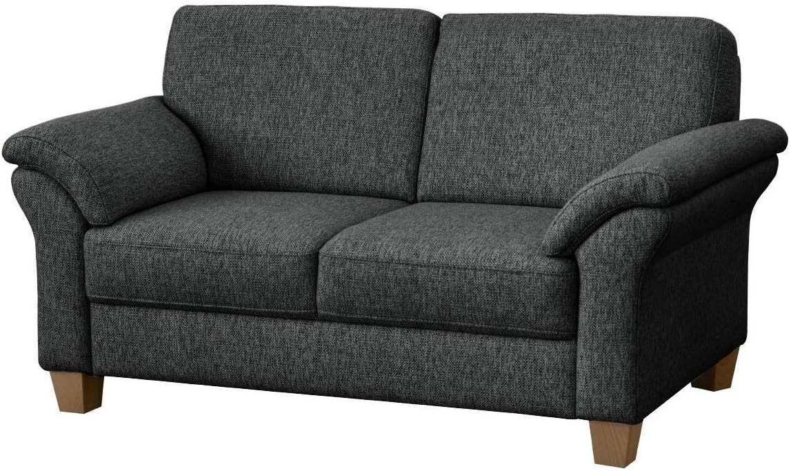 CAVADORE 2-Sitzer Byrum / Große 2er-Couch im Landhausstil mit Federkern / Passend zur edlen Sofagarnitur Byrum / 156 x 87 x 88 / Flachgewebe: Grau