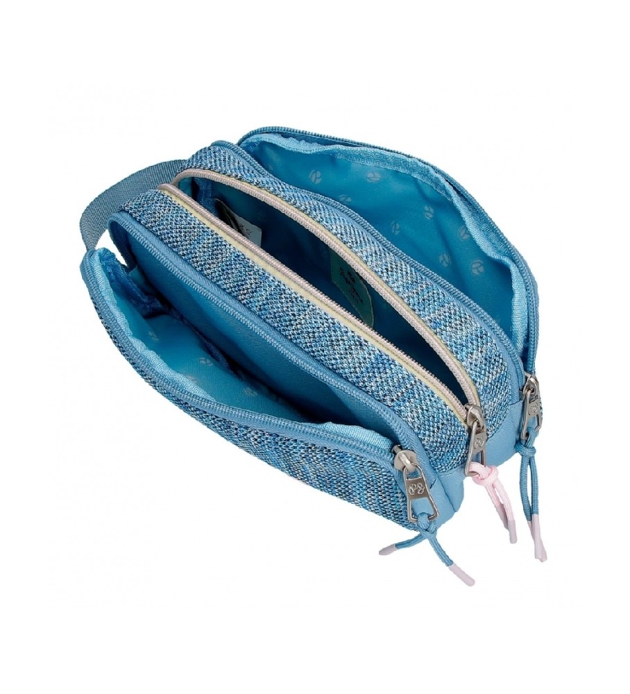 Estojo para lápis Pepe Jeans Lena com três zíperes, azul