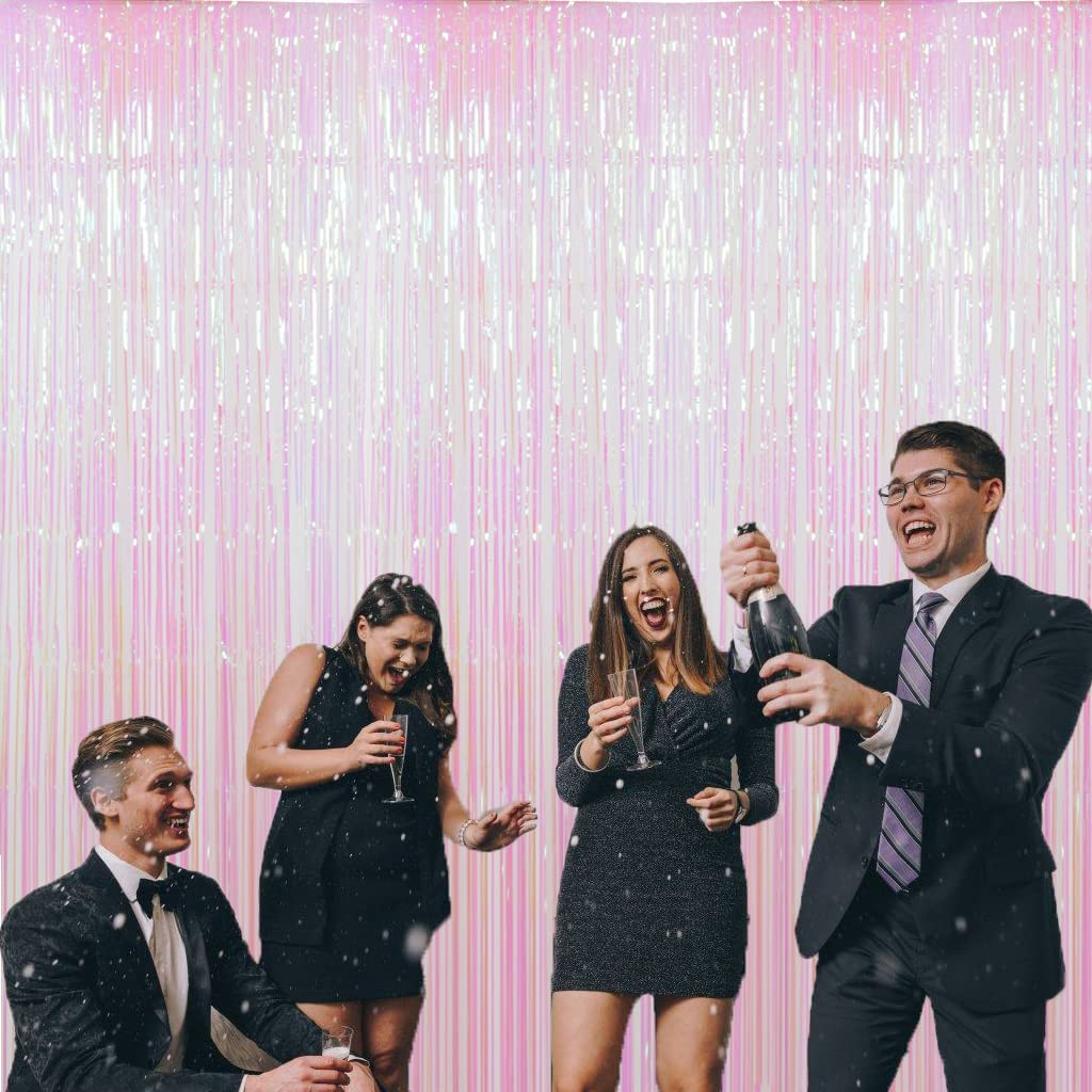 (2x1m) Party Deko Holographischer Lametta Vorhang Glänzender Fransen Vorhang Foto Hintergrund - Rosa / Grün