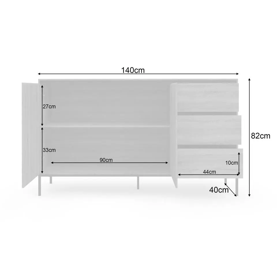 Bari - Dressoir met 2 deuren en 3 laden en eiken effect
