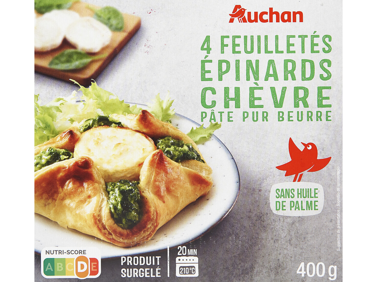 FOLHADO AUCHAN DE ESPINAFRES E QUEIJO CABRA 4UN 400G