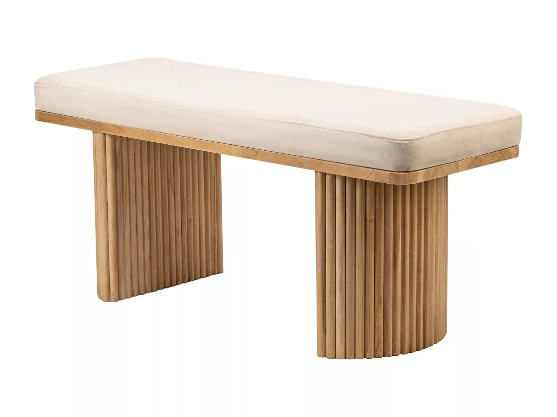 Banc en bois massif et velours beige