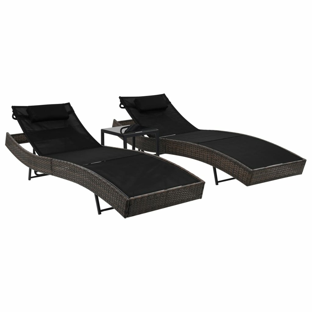 Lot de deux transat chaise longue bain de soleil lit de jardin terrasse meuble d'extérieur et table résine tressée et textilè