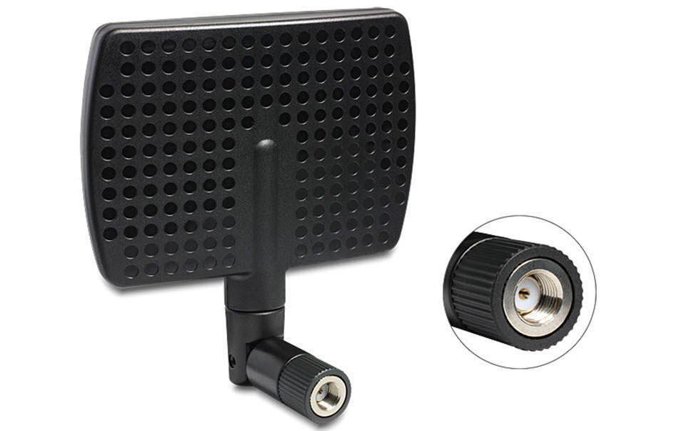 WLAN-Antenne direktional RP-SMA 7 dBi SektorDelock WLAN 802.11 ac/a/b/g/n Antenne RP-SMA Stecker 5 - 7 dBi direktional mit Kippgelenk schwarz