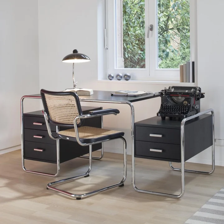 Thonet - S 285/0 Schreibtisch, Chrom / Esche schwarz gebeizt