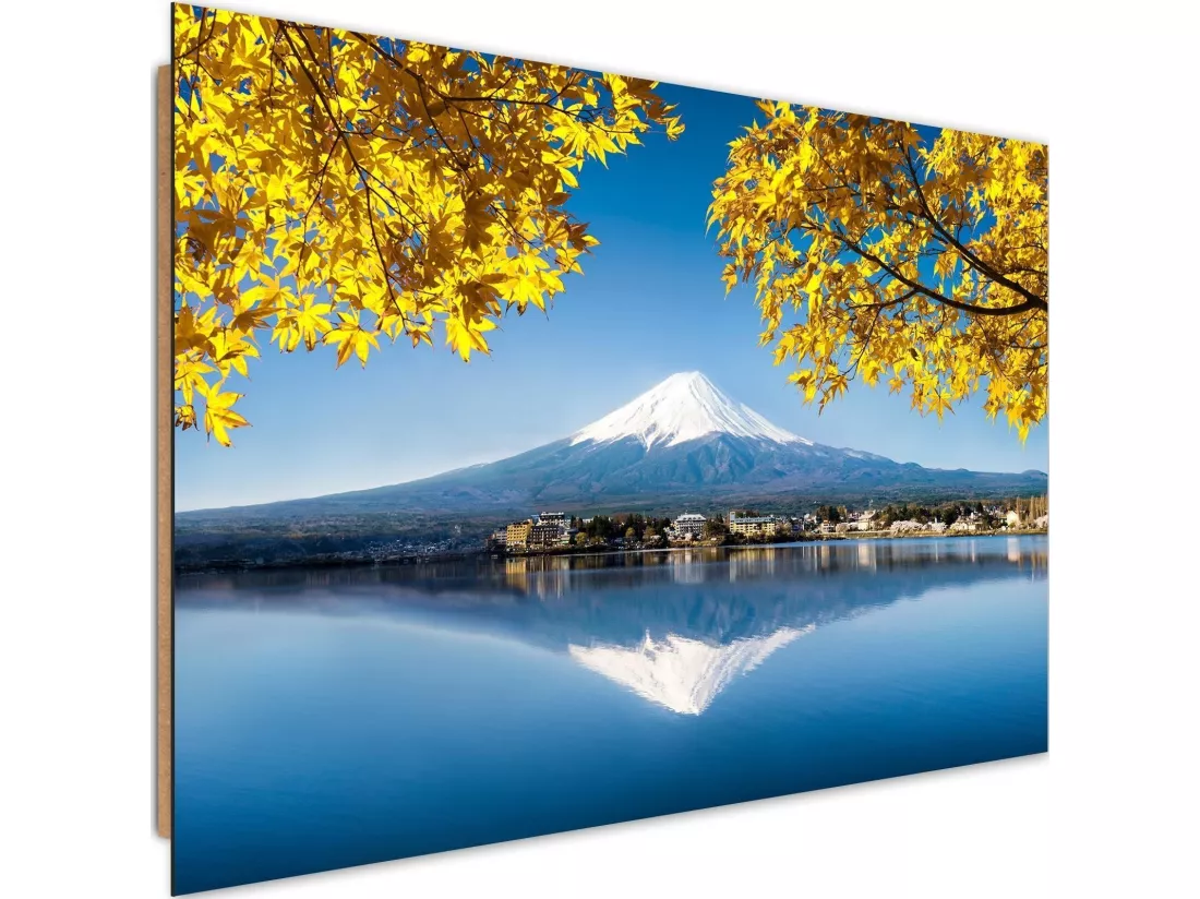 Tableau bois mont fuji et lac 4 - 120 x 80 cm
