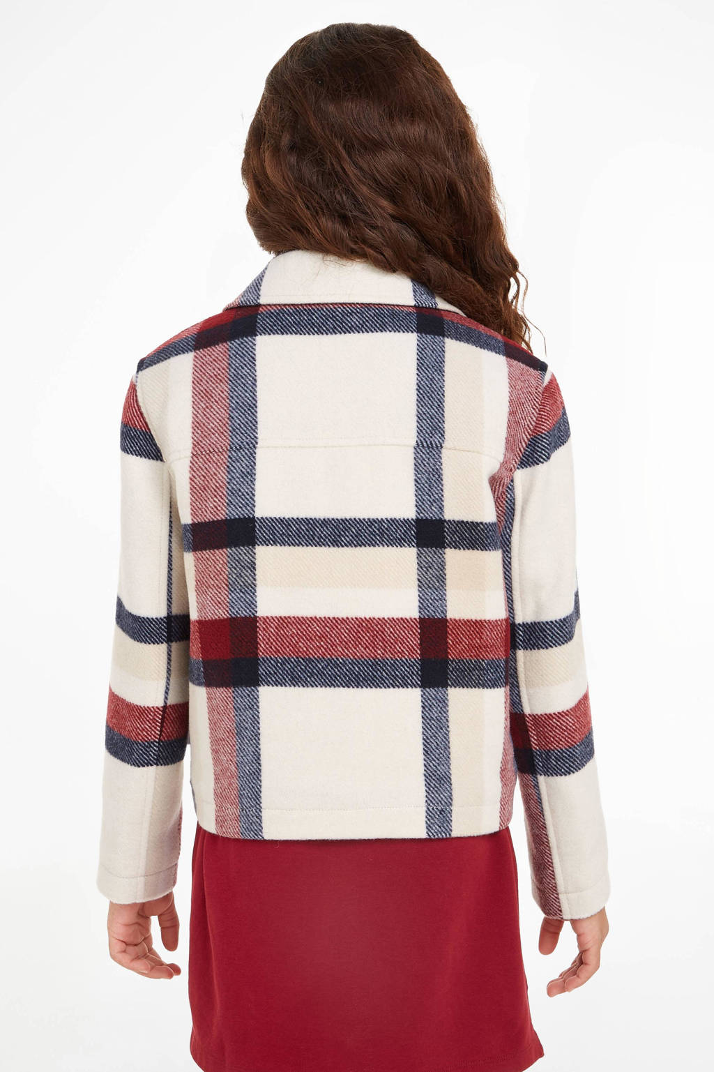 Tommy Hilfiger geruite coat van polyester ecru/rood/donkerblauw
