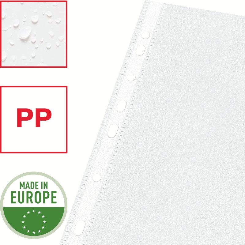Pochettes perforées Esselte A4 polypropylène grainé 5/100e - Boîte de 100