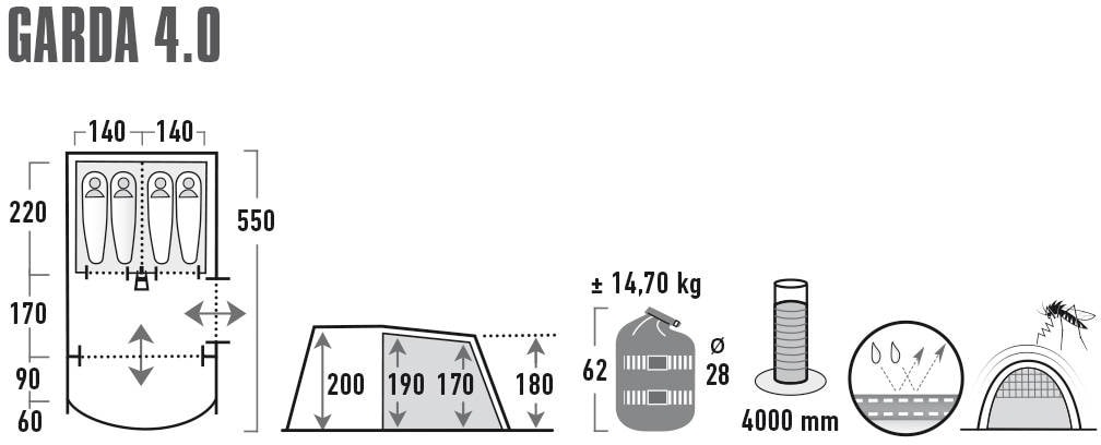 High Peak Tunnelzelt »Garda 4.0« 4 Personen