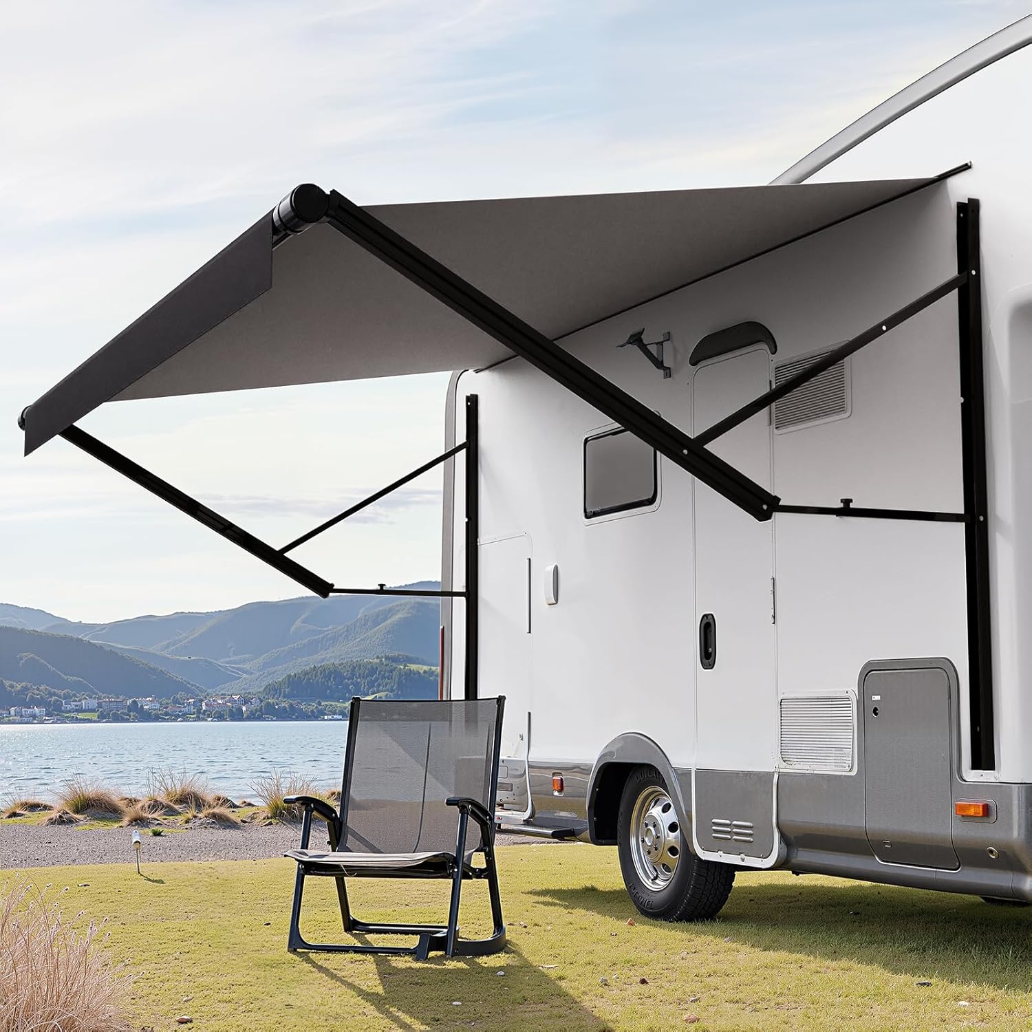 VEVOR Markise für Wohnmobile elektrische wasserdichte Modulmarkise Seitenmarkise (5809 mm) mit Aluminiumlegierungsrahmen, Schwarze Außenmarkise mit Farbverlauf, Sonnenschutz für Camping